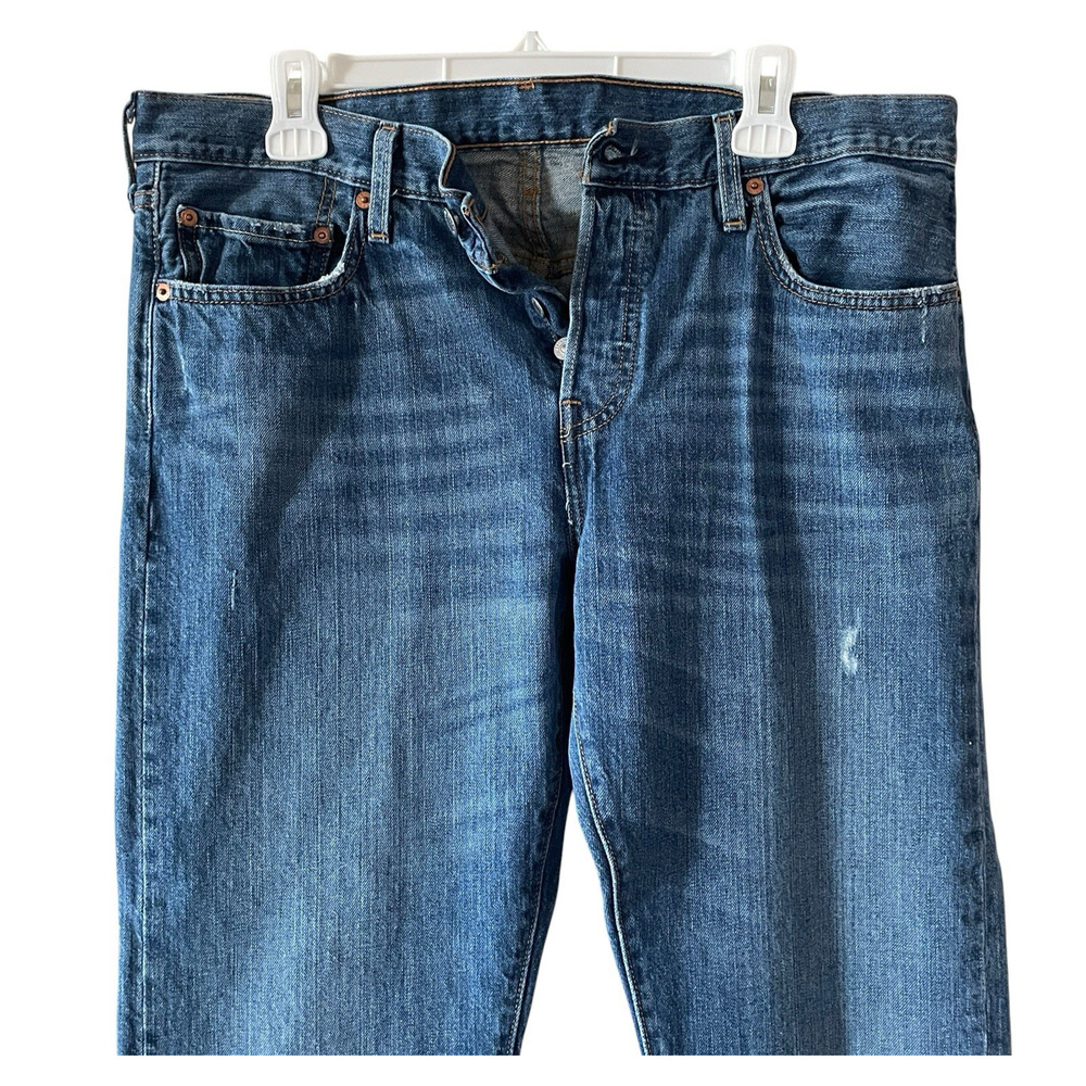 LEVI'S 501 Womens 31x32 Blue Distressed Denim Jeans Button Fly Straight Leg - Picture 7 of 7